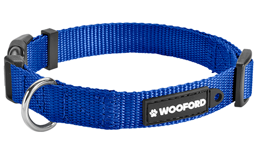 Collier chien bleu ajustable, anneau en D en métal argenté solide pour médaille, en nylon léger, confortable et durable.