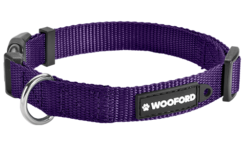 Collier chien violet ajustable, anneau en D en métal argenté solide pour médaille, en nylon léger, confortable et durable.