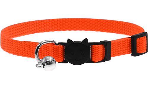 Collier réglable rouge pour chat, léger, avec boucle de sécurité motif chat et petite clochette argentée.