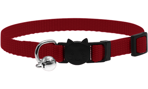 Collier réglable noir pour chat, léger, avec boucle de sécurité motif chat et petite clochette argentée.