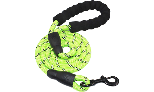 Laisse réfléchissante verte pour chien, 1,5 cm de large, 1,5 m de long, corde durable et poignée rembourrée.