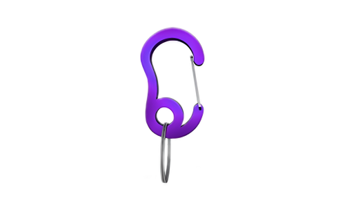Mousqueton violet robuste avec anneau, 13x22mm, idéal pour fixer médailles ou accessoires aux colliers de chien.