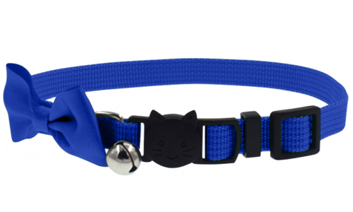 Collier bleu pour chat avec nœud élégant et réglable, léger, et doté d'une clochette pour le style et la sécurité.