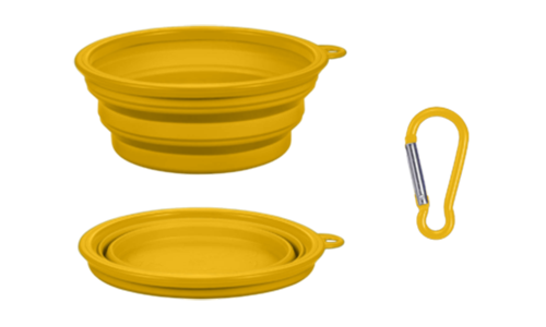 Bol pliable pour chien jaune, 350 ml, compact, pratique pour les voyages, facile à transporter et nettoyer.