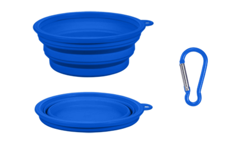 Bol pliable pour chien bleu, 350 ml, compact, pratique pour les voyages, facile à transporter et nettoyer.