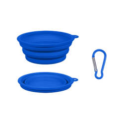 Blauwe opvouwbare hondenkom, 350ml capaciteit, compact en reisvriendelijk, opvouwbaar voor draagbaarheid.