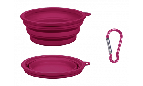 Bol pliable pour chien rose, 350 ml, compact, pratique pour les voyages, facile à transporter et nettoyer.