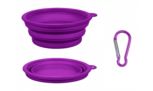 Bol pliable pour chien violet, 350 ml, compact, pratique pour les voyages, facile à transporter et nettoyer.