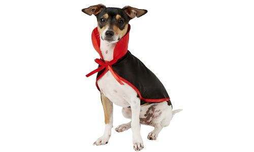 Honden vampier kostuum in zwart en rood met hoge kraag en strik, 2-in-1 set, lichtgewicht, duurzaam en verstelbaar.