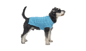 Pull en coton chaud bleu pour chien, motif torsadé, protection supplémentaire, lavable à la main et en machine.