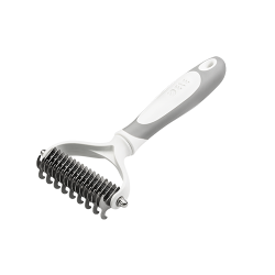 Witte ontwarringskam voor honden met roestvrijstalen messen en ergonomisch handvat, voor het verwijderen van klitten.