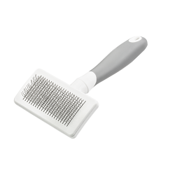 Zelfreinigende slickerborstel voor honden en katten met metalen borstelharen en ergonomisch handvat, voor klitten.