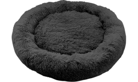 Lit chien luxe rond, couleur gris foncé, matériau doux de haute qualité, confort deluxe et design élégant.