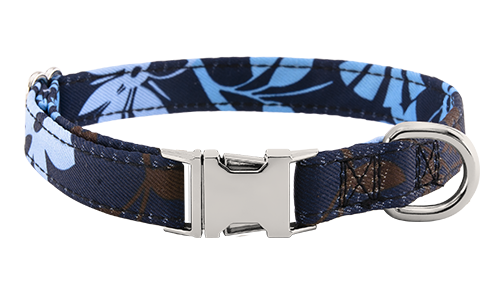 Collier pour Chien avec Boucle Gravée Collier chien à motif floral bleu avec boucle métal pour gravure du nom du chien, 36-60 cm x 2,5 cm, avec anneau en D.