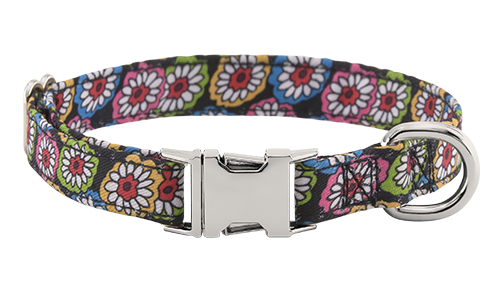 Collier pour Chien avec Boucle Gravée Collier chien à motif floral pastel avec boucle métal pour gravure du nom du chien, 36-60 cm x 2,5 cm, avec anneau en D.