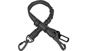 Laisse de sécurité réfléchissante noire pour chien, 55-65 cm, sangles ajustables, clip métallique pour voyages sereins.