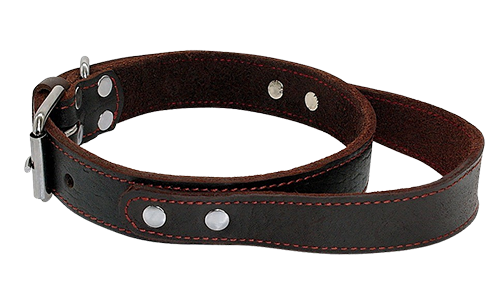 Collier chien en cuir véritable marron avec poignée rapide, durable et solide, ajustable pour un maintien pratique.