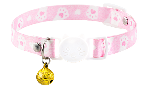 Breakaway kattenhalsband met blauw bloemenontwerp, verstelbaar en lichtgewicht voor comfort, met witte gesp en gouden bel.