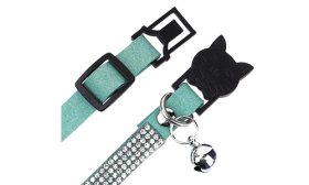 Luxe turquoise breakaway kattenhalsband met kristallen, verstelbaar en lichtgewicht voor comfort, met turquoise bel.