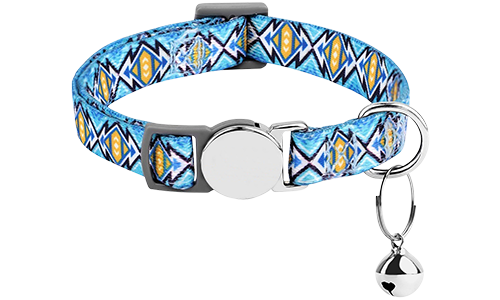 Collier anti-traction pour chat bleu à motif, boucle métallique, ajustable et léger pour confort, petite clochette.