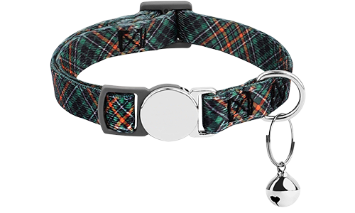 Collier anti-traction pour chat à carreaux, boucle métallique, léger pour confort, ajustable, clochette argentée.