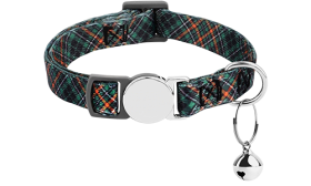 Collier avec Boucle Métallique Sécurisée pour Chat Collier anti-traction pour chat à carreaux, boucle métallique, léger pour confort, ajustable, clochette argentée.