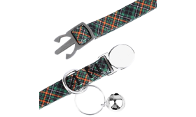 Collier avec Boucle Métallique Sécurisée pour Chat Collier anti-traction pour chat à carreaux avec boucle métallique, léger pour confort, ajustable, clochette argentée.