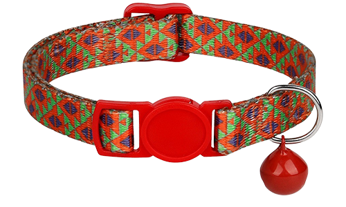 Boheemse Stijl Breakaway Kattenhalsband Vibrant geometrisch patroon breakaway rode kattenhalsband, verstelbaar en lichtgewicht, met bijpassende rode gesp en bel.