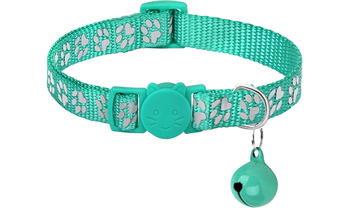 Breakaway Kattenhalsband met Pootjespatroon Turquoise paw-patroon breakaway kattenhalsband, verstelbaar en lichtgewicht, reflecterend met bijpassende bel.