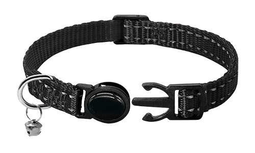 Collier pour chat noir réfléchissant, durable et résistant, nylon léger et réfléchissant.