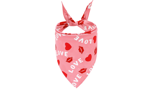Bandana rose pour chien "LOVE", cœurs rouges et baisers, idéal pour la Saint-Valentin, lavable en machine, tendance.