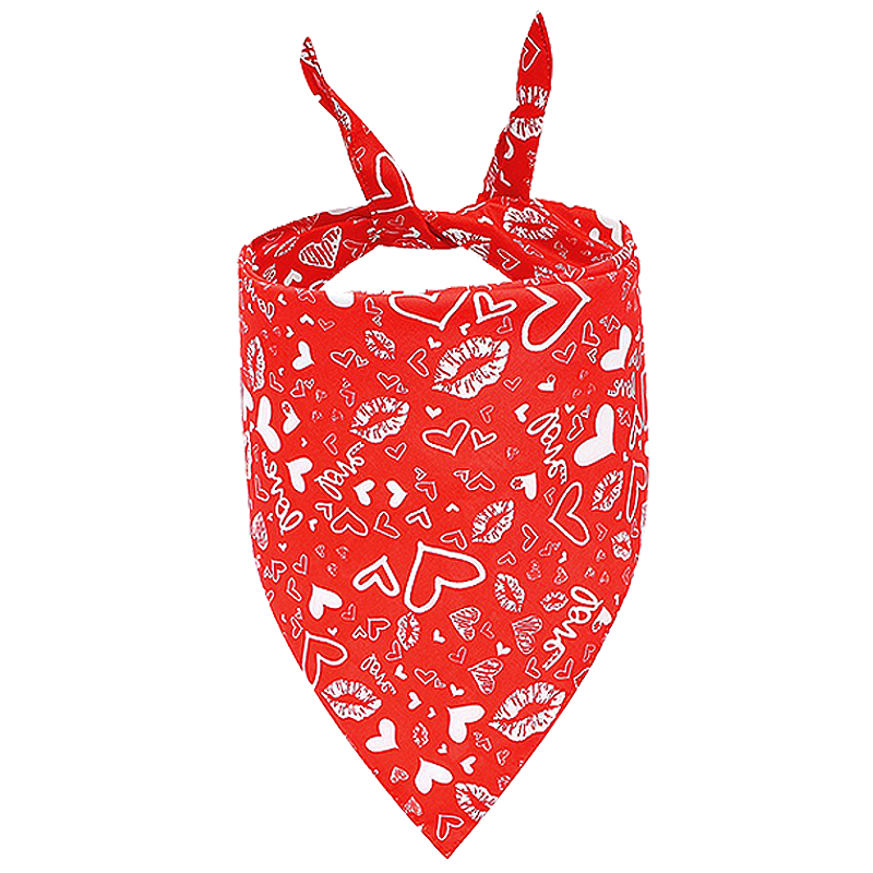 Bandana à Motif Love pour Chiens Bandana rouge pour chien, cœur et baisers blancs, idéal pour la Saint-Valentin, lavable en machine et à la main.