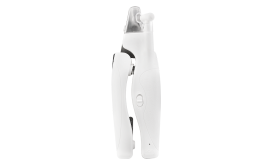 Witte LED nagelknipper voor honden met ingebouwd licht voor precisie, ergonomisch handvat, veiligheidsring en nagelvijl.