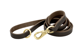 Laisse Luxe en Cuir Véritable pour Chien Laisse en cuir véritable marron pour chien, 150 cm, confortable, avec fermoir et anneau métalliques dorés pour durabilité.
