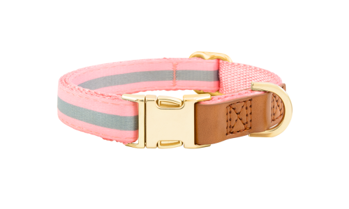 Collier chien rose avec boucle métal dorée ajustable, 27-40 cm x 1,5 cm, avec anneau en D pour attacher la laisse.