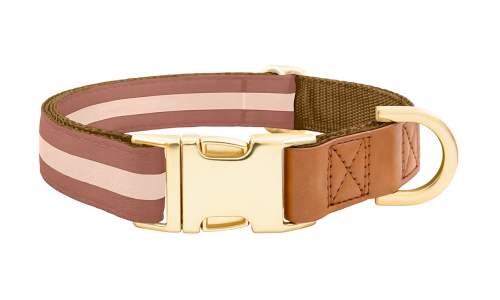 Collier chien marron avec boucle métal dorée ajustable, 40-63 cm x 2,5 cm, avec anneau en D pour attacher la laisse.