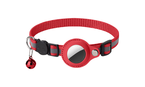 Collier réfléchissant rouge pour chat avec support AirTag, ajustable, léger et confortable, avec cloche rouge.