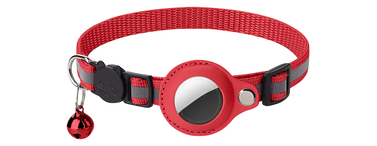 Reflecterende Breakaway Kattenhalsband met AirTag Houder Reflecterende rode breakaway kattenhalsband met AirTag-houder, verstelbaar en lichtgewicht voor comfort, met rode bel.
