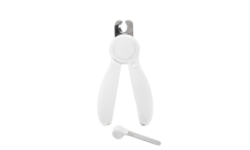 Witte LED nagelknipper voor honden met ingebouwd licht voor precisie, verborgen nagelvijl, veilig en ergonomisch ontwerp.