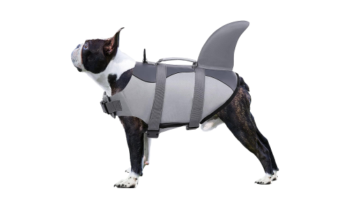 Gilet de sauvetage pour chien à thème requin, sangles sécurisées, flottaison assurée. Convient à tous types de chiens.