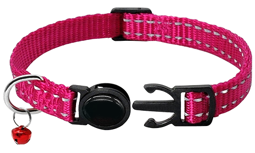 Collier pour chat rose réfléchissant, durable et résistant, nylon léger et réfléchissant.
