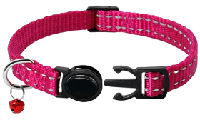 Reflecterende Breakaway Kattenhalsband Reflecterende roze breakaway kattenhalsband, verstelbaar 21-34cm lengte en 1cm breed, reflecterend en lichtgewicht nylon.