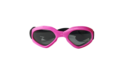 Lunettes de soleil roses pour chien, protection UV, verres teintés, look stylé, idéales pour les aventures.