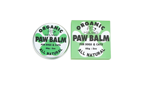 Boîte verte et blanche de baume bio pour pattes de chiens et chats, 60g, pour apaiser et protéger les coussinets.
