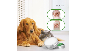 Biologische Balsem voor Honden en Katten Poten Groene en witte tin en doos met biologische, natuurlijke pootbalsem voor honden en katten, 60g, zacht en effectief.