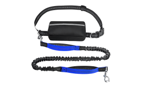 Laisse Mains Fibres pour Chien avec Ceinture Réglable et Pochette Laisse mains libres bleue pour chien, ceinture ajustable et pochette, de 27 à 48 pouces, idéale pour courir.