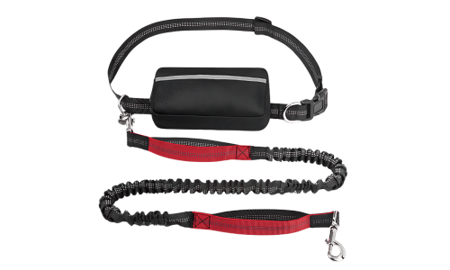 Laisse mains libres rouge pour chien, ceinture ajustable et pochette, de 27 à 48 pouces, idéale pour courir.
