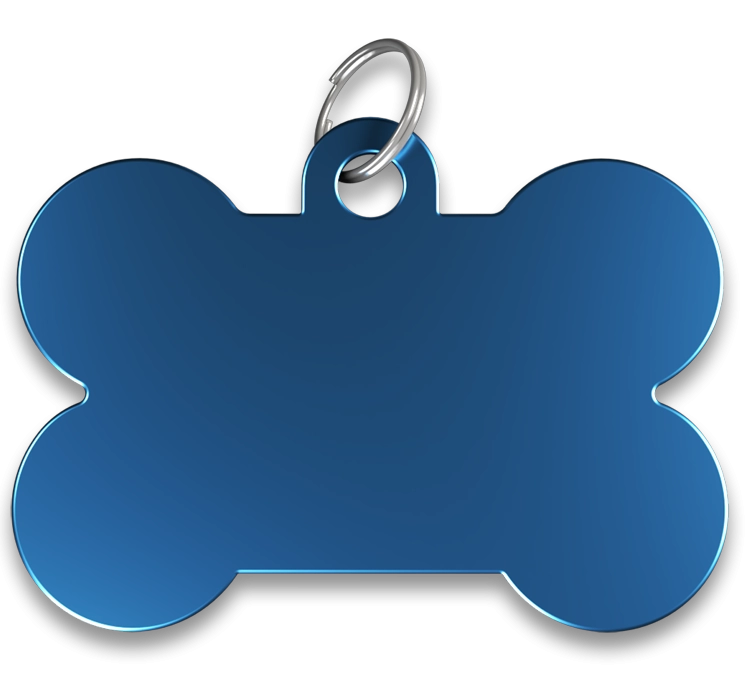 Médaille Os Gravée Médaille chien os bleue, finition lisse, avec anneau en argent, personnalisable avec le nom du chien gravé.