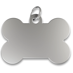 Médaille chien os argentée, finition lisse, avec anneau en argent, personnalisable avec le nom du chien gravé.