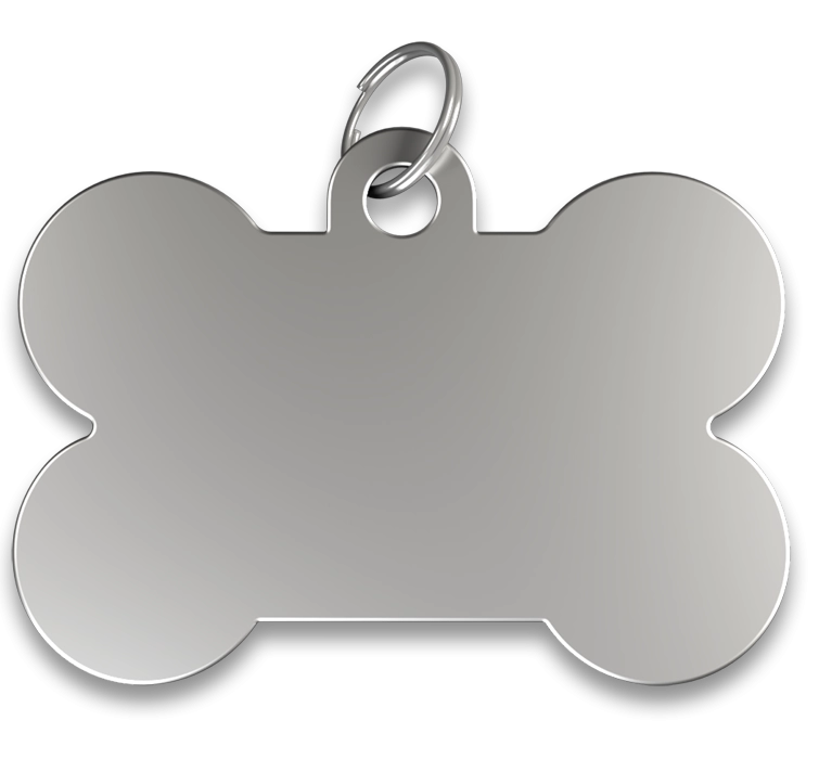 Médaille Os Gravée Médaille chien os argentée, finition lisse, avec anneau en argent, personnalisable avec le nom du chien gravé.
